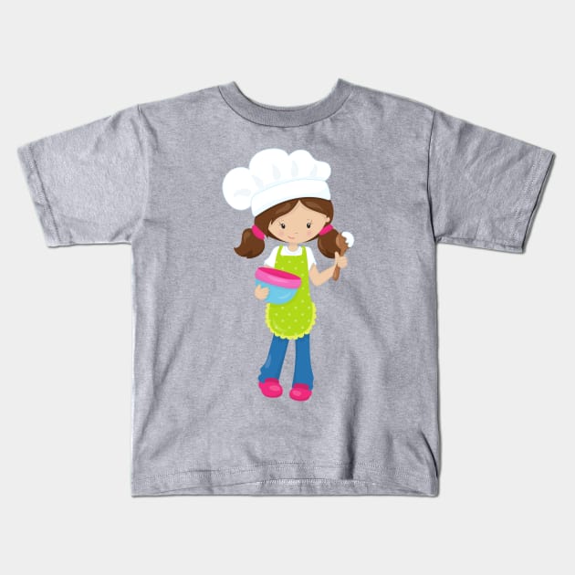 Baking, Baker, Bakery, Cute Girl, Brown Hair Kids T-Shirt by Jelena Dunčević
